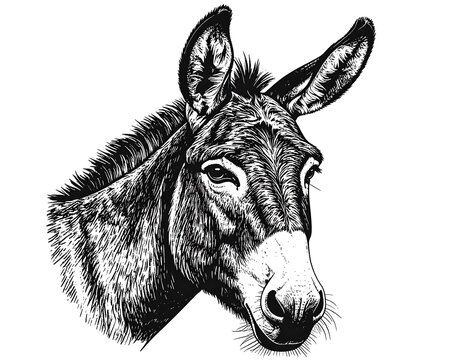Detailed black and white donkey portrait (2)