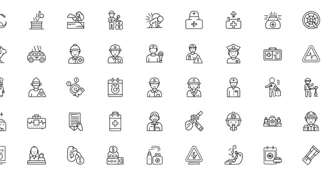 Essential worker icons showing labor and service personnel in a professional line drawing style