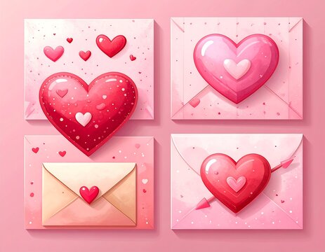 Naklejki Valentine's Day envelopes with hearts (1)