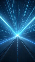 Obraz premium Futuristic Highway Road Leading Into Bright Light Speed Tunnel With Digital Energy Beams