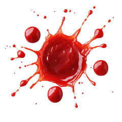 red drops and splashes of ketchup or sauce isolated on white background
