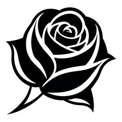 Elegant Black and White Rose Simple, Stylized Floral Design Illustration Isolated on White