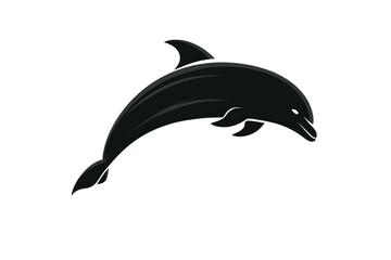 Fototapeta premium Black Silhouette Of A Dolphin Leaping with Transparent Background