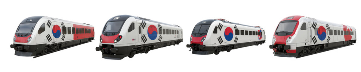 Obraz premium South Korea Flag High Speed Train On Isolated Transparent Background