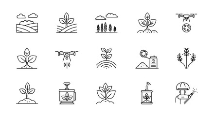 Modern agriculture icons show growth, technology, and farming innovations for smart cultivation