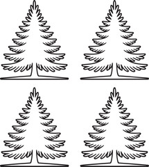 Obraz premium Set of Pine Tree Outline vector illustration isolated On Transparent Background