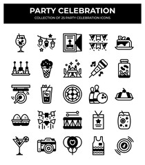 Party Celebration Icons. 25 Unique Glyphs for Festive Events