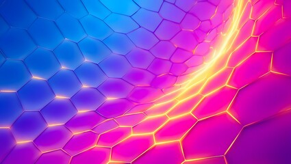 Vibrant hexagonal pattern with glowing neon energy tunnel effect