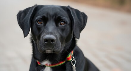 Closeup of a Black Dog with a Collar.
