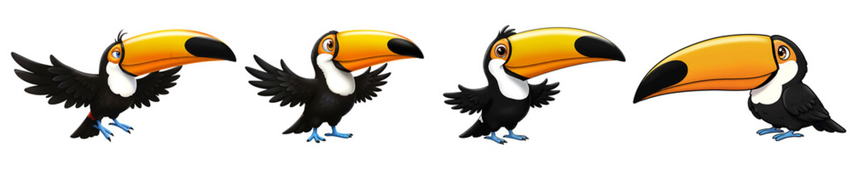 Fototapeta premium Cartoon Toucan Bird with Big Yellow Beak Isolated on White Background