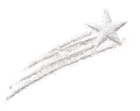 White star, streaked with powder, trails across black