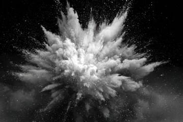 Light gray dust powder explosion transparent PNG, isolated background. Dynamic blast eruption, monochrome color effect 