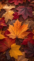 Fototapeta premium Colorful Autumn Maple Leaves In Shades Of Red Orange And Yellow Creating Seasonal Nature Fall Background