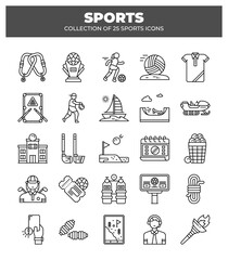 Collection of 25 Sport Icons. Linear Style Vector Graphics