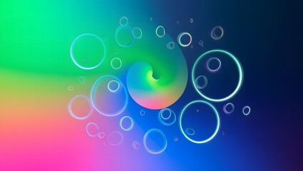 Abstract colorful gradient background with floating bubbles and light refractions