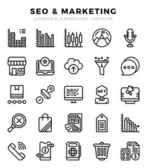 SEO & Marketing Lineal icons collection. 25 icon set. Vector illustration.