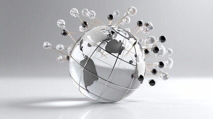 Global interconnectedness, transparent globe with pins