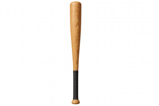 Classic wooden baseball bat featuring black grip tape, isolated on a transparent background, ready for action