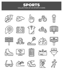 Collection of 25 Sports Icons. Line Art Graphics