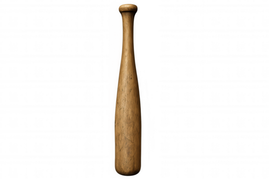 Classic wooden baseball bat isolated on transparent background, ready for editing and compositing