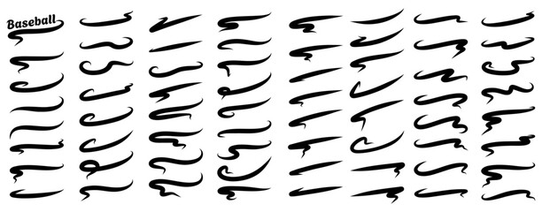 Swoosh baseball text tails. Vintage underline swash shapes for sporty font design and retro lettering
