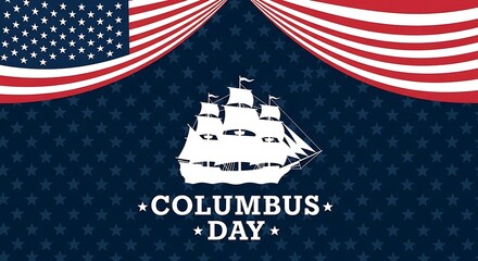 Columbus day celebration with american flag and sailing ship illustration
