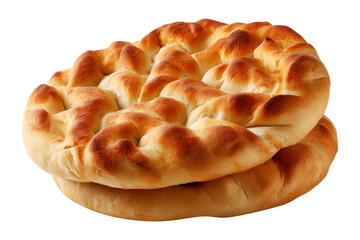 Egypt Baladi braided loaf of bread Egyptian flatbread with a soft crust and fluffy texture, isolated on white transparent background, concept of Arabic Cuisine