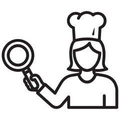 Gender-Neutral Cooking Chef Icon in Line Art: Perfect for Food and Kitchen Interface Design Elements
