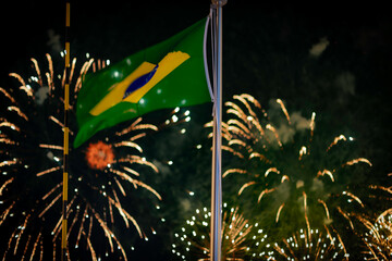 Brazilian flag in front of fireworks at Expo Osaka Kansai 2025.