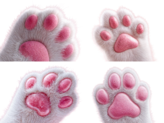 Set of fluffy cat paws on a transparent background. PNG.