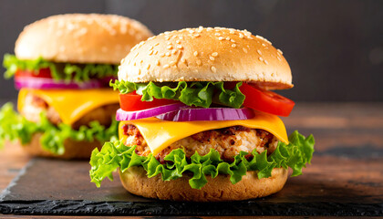 Cheeseburger with Chicken, Peppers and Onion