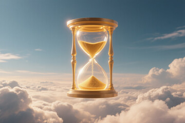 Radiant Fantasy Hourglass Floating Over Endless Clouds