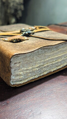 Old vintage book shallow depth of field closeup.