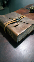 Aesthetic vintage old hand made book closeup.