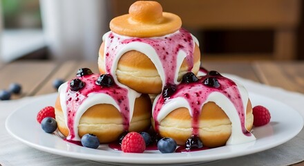 Delicious Stack of Berry Topped Donuts.