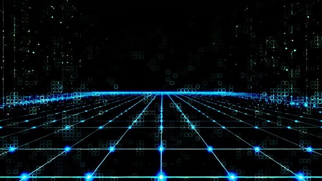Digital virtual background animation with depth perception; background video material expressing future technology and computer networks
