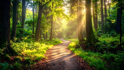 Sunlit forest path