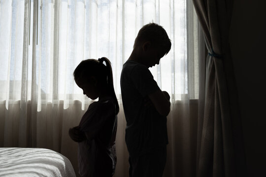 little boy offended not talking ignoring sister after fight, jealous kid brother and sister, siblings bad relationships, two children family conflict