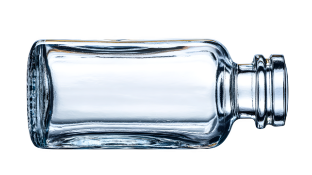 Empty glass vial, isolated on transparent background