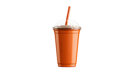 Orange Smoothie in Plastic Cup, isolated on transparent background