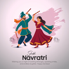 Couple Dancing Dandiya in Colorful Traditional Outfits for Navratri Festival