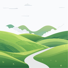 Obraz premium Green landscape featuring rolling grassy hills and a winding path