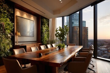 Modern office conference room with city view