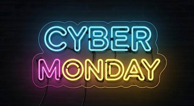 Cyber Monday Neon Sign Bright Colors.