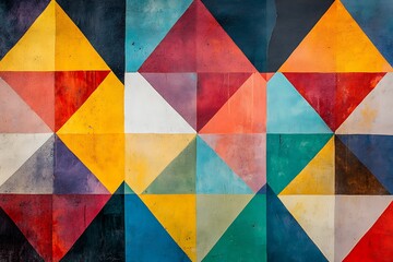 Fototapeta premium Multicolor Triangle Geometric Shapes Wall Painting. AI generated