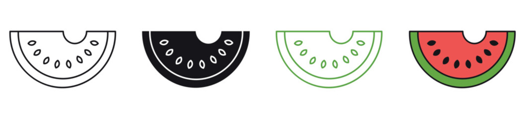 Watermelon sliced ripe icon, vector isolated melon symbol set isolated on white background.