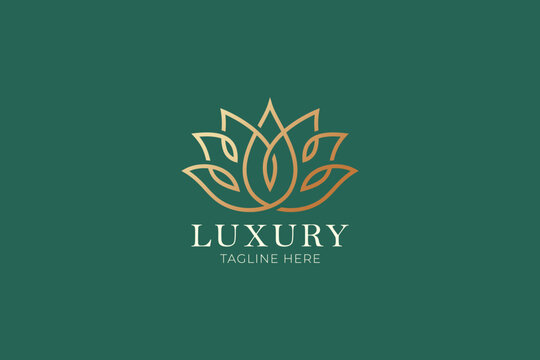 Logo Luxury Lotus Flower Linear Gold Nature Feminine Brand Identity Sign Symbol