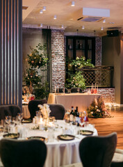Hall interriorand table setting at luxury wedding. Classic decor