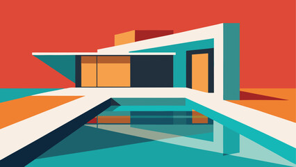 Modern architectural design with geometric shapes and vibrant colors