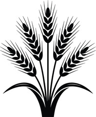 Black and white vector illustration of wheat stalks, agricultural symbol, farming icon, grain crop design, harvest concept, natural food, organic farming art.Black